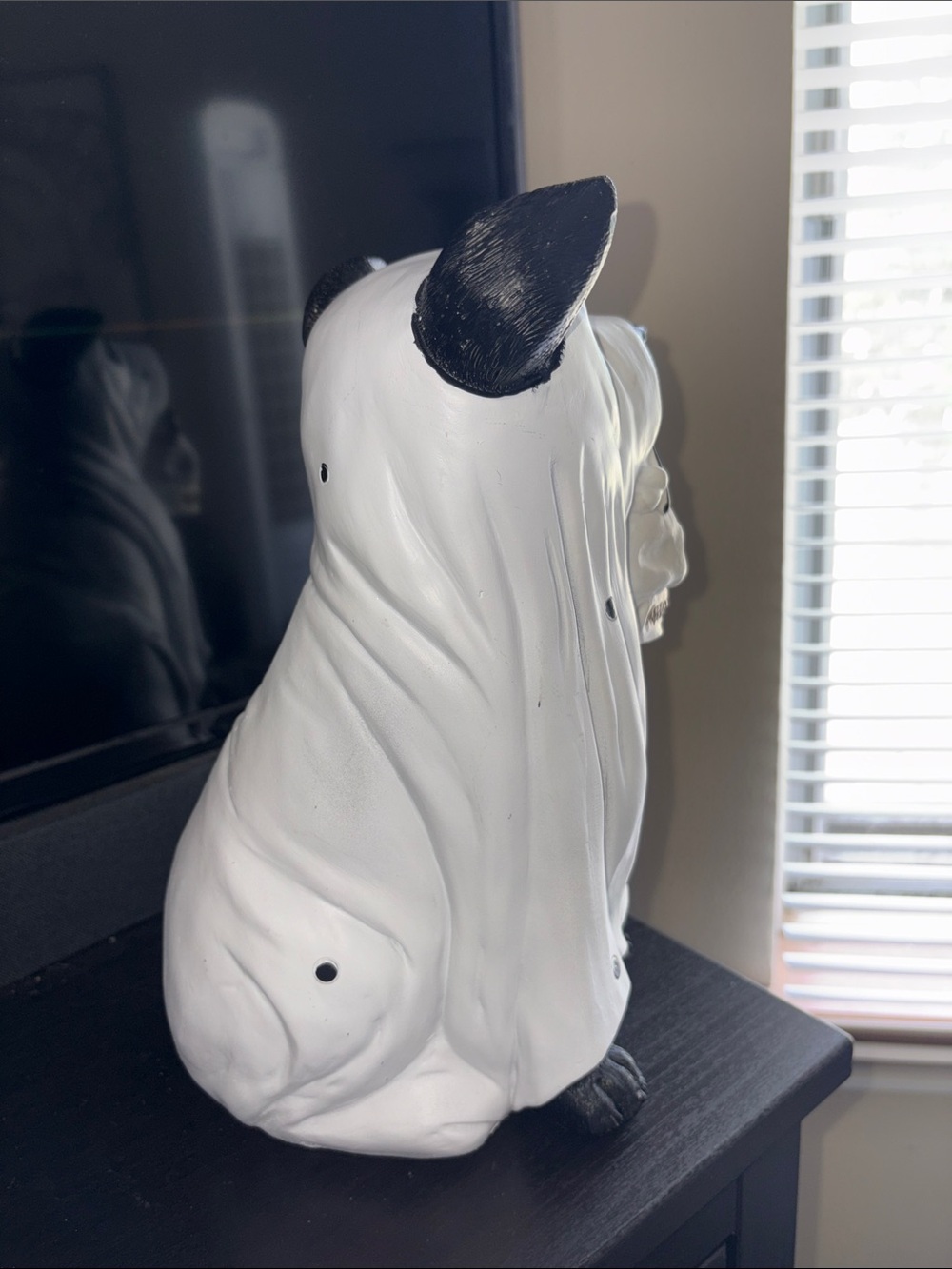 White & Black Ghost Dog Ceramic Sculpture with Skull Accent - Picture 4 of 10